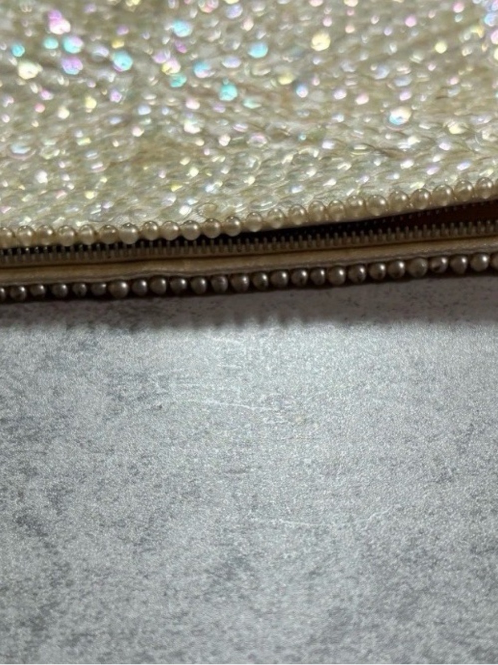 Vintage Pearl Evening Clutch La Regale 1950s Ivory Iridescent Sequin Beaded MCM - Picture 7 of 16